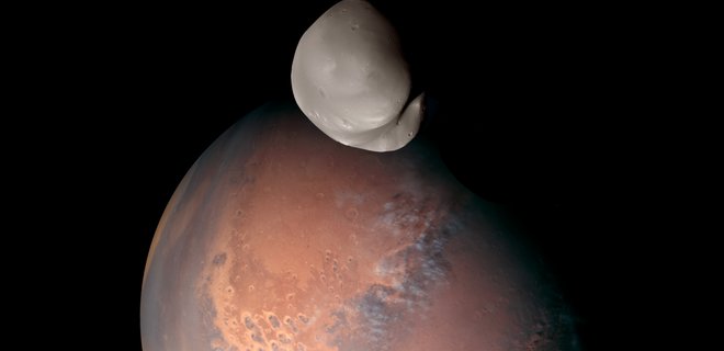 Космічний зонд ОАЕ вперше зробив знімок супутника Марса з відстані у 100 км – фото - Фото